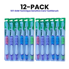 12-PK GUM 517 Technique Sensitive Care Toothbrush, Compact, Ultra Soft Bristles