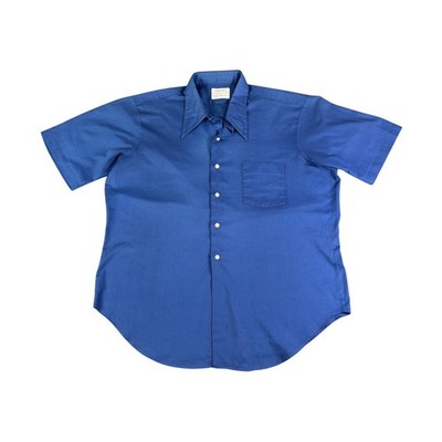 Arrow Belmont Club Mens Short Sleeve Button Up Shirt Blue Perma Iron Size L