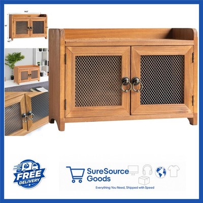 Storage Cabinet Mini Countertop Organizer Wood for Kitchen Living Room Brown