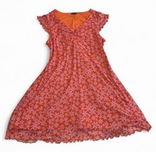 Wild Fable XL Orange Pink Floral Fit & Flare Knee Length Flutter Sleeve Dress