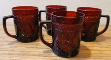 Set Of 4 Ruby Red Luminarc Cristal D’Arques Durand Coffee Tea Mug Beautiful Red!