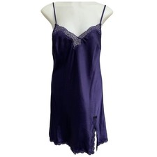 VTG Victoria's Secret Small Navy Blue Lace Trim Nightie Mini Dress Slip Lingerie