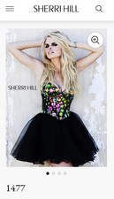 Sherri Hill Size 4 Black Jeweled Green Blue Pink Sweetheart Corset Beaded Tulle