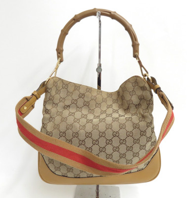 Authentische GUCCI GG Canvas Bambus 2-Wege Schultertasche Handtasche I#45903