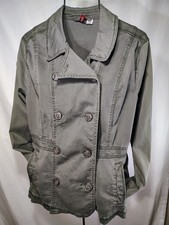 H M Divided Womens Double Breasted Utility Jacket Military Army Olive Green 12
