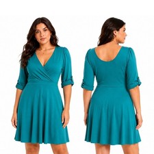 Express Fit and Flare Dress Women Medium Teal New 3/4 Sleeve Scoop Back Skater