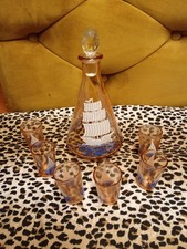 Kitch retro Statki karafki i kieliszki do strzałów - lata 50.