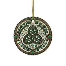 Celtic Trinity Knot Ceramic Ornament, Irish Shamrock Christmas Decor