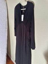 Quince Tencel Jersey Midi Dress V-Neck, Long Sleeve, Stretch, Navy, Size M