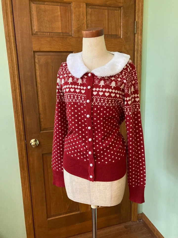 Suéter Hell Bunny Holly GRANDE Nuevo sin etiquetas Cuello de piel ¡RARO! Foto 2 de 4