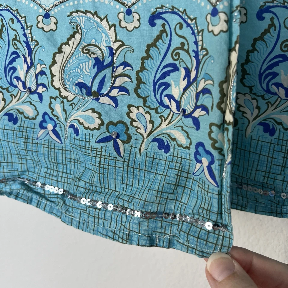 Vintage Y2K Old Navy Paisley Print Sequin Wrap Skirt Blue And Silver Size Small - Image 3 of 4