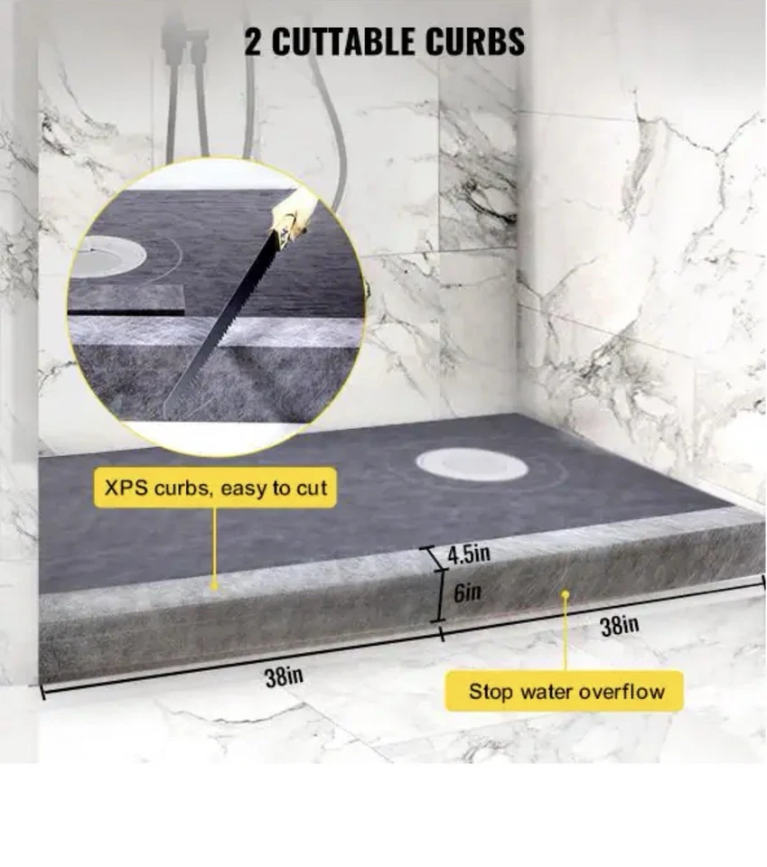 38 x 60 pulgadas. Plato de ducha impermeable listo para azulejos con 4 pulgadas Foto 4 de 4