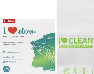 Sirona Sanitary Disposal Bags - I Love Clean - 75 Leak Proof Bags - USA Shipper