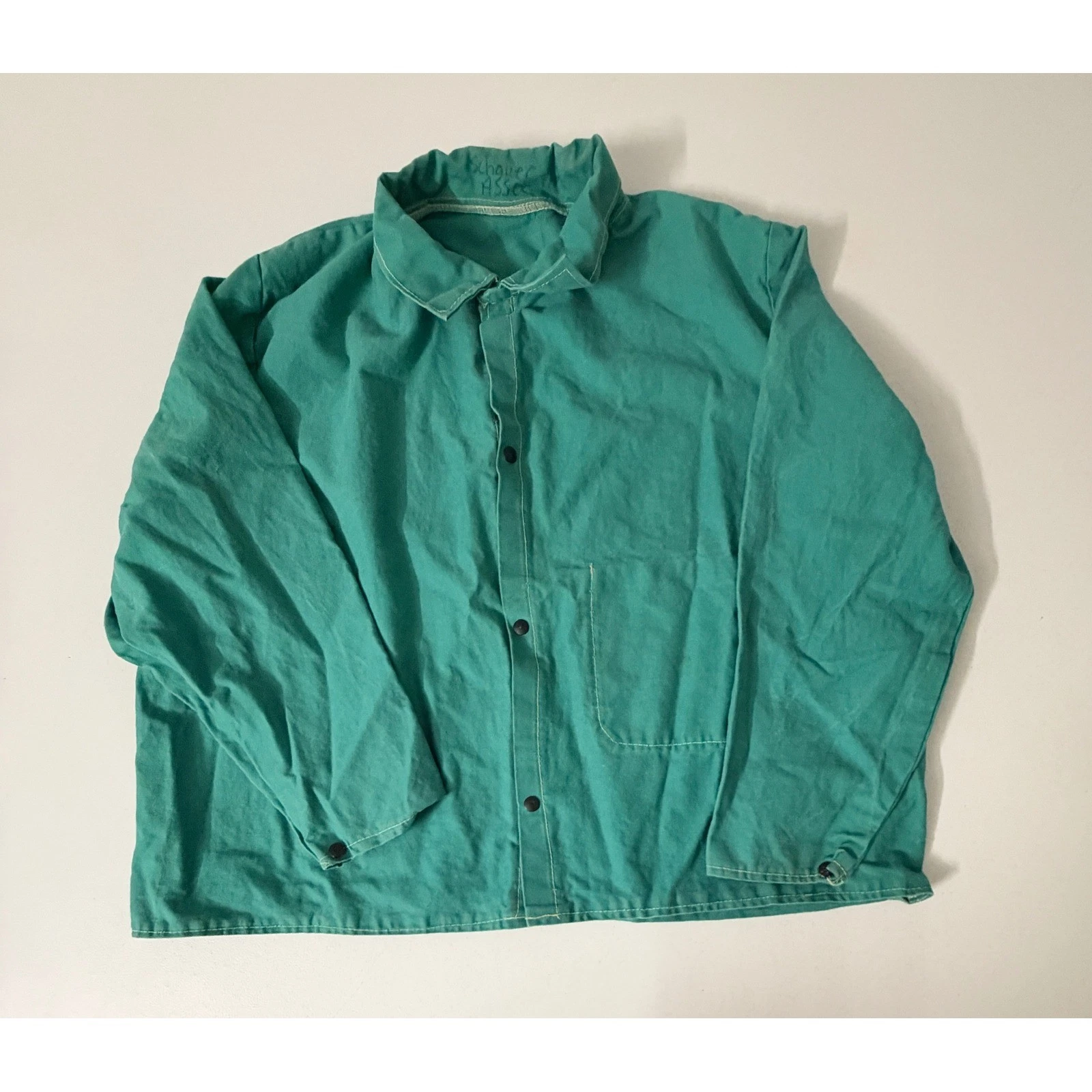 Vtg European Green Canvas Chore Jacket Mens 2XL Snap Button Workwear Boxy RARE - product detail image 3