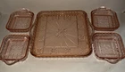 RARE ALL PIECES Doric Pink Depression Glass Relish Tray Set (12387)