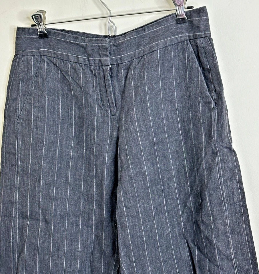 Isda & Co Women Wide Leg Pinstripe Gaucho Linen Pants Sz 8 Gray Office Travel - Image 4 of 4