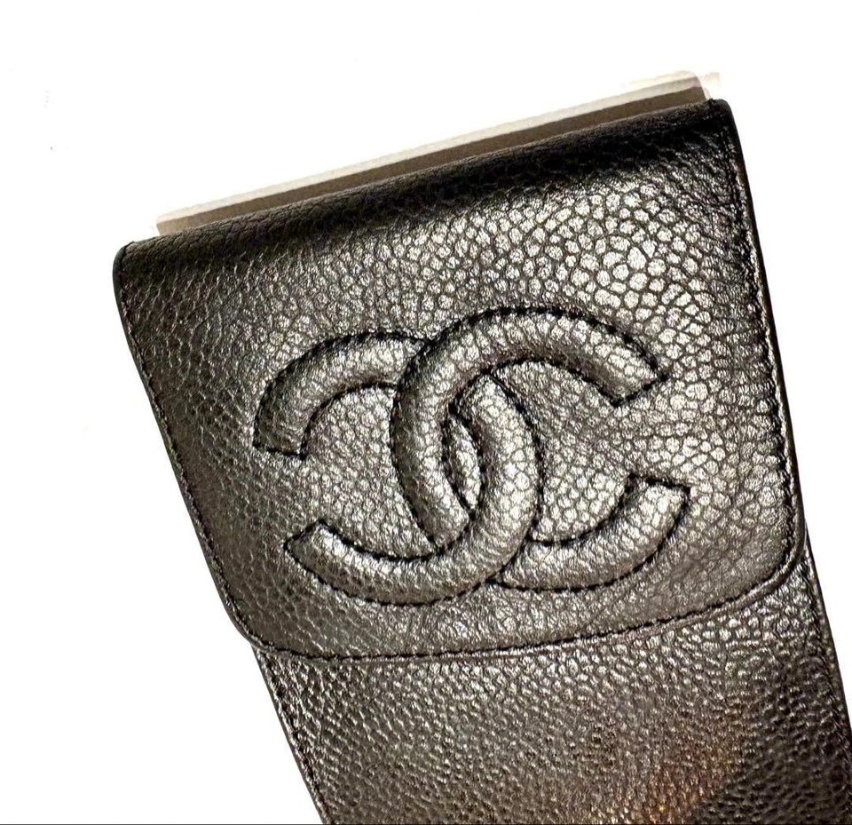 Auténtico estuche de accesorios para gafas Chanel Coco Mark negro vintage Foto 3 de 4