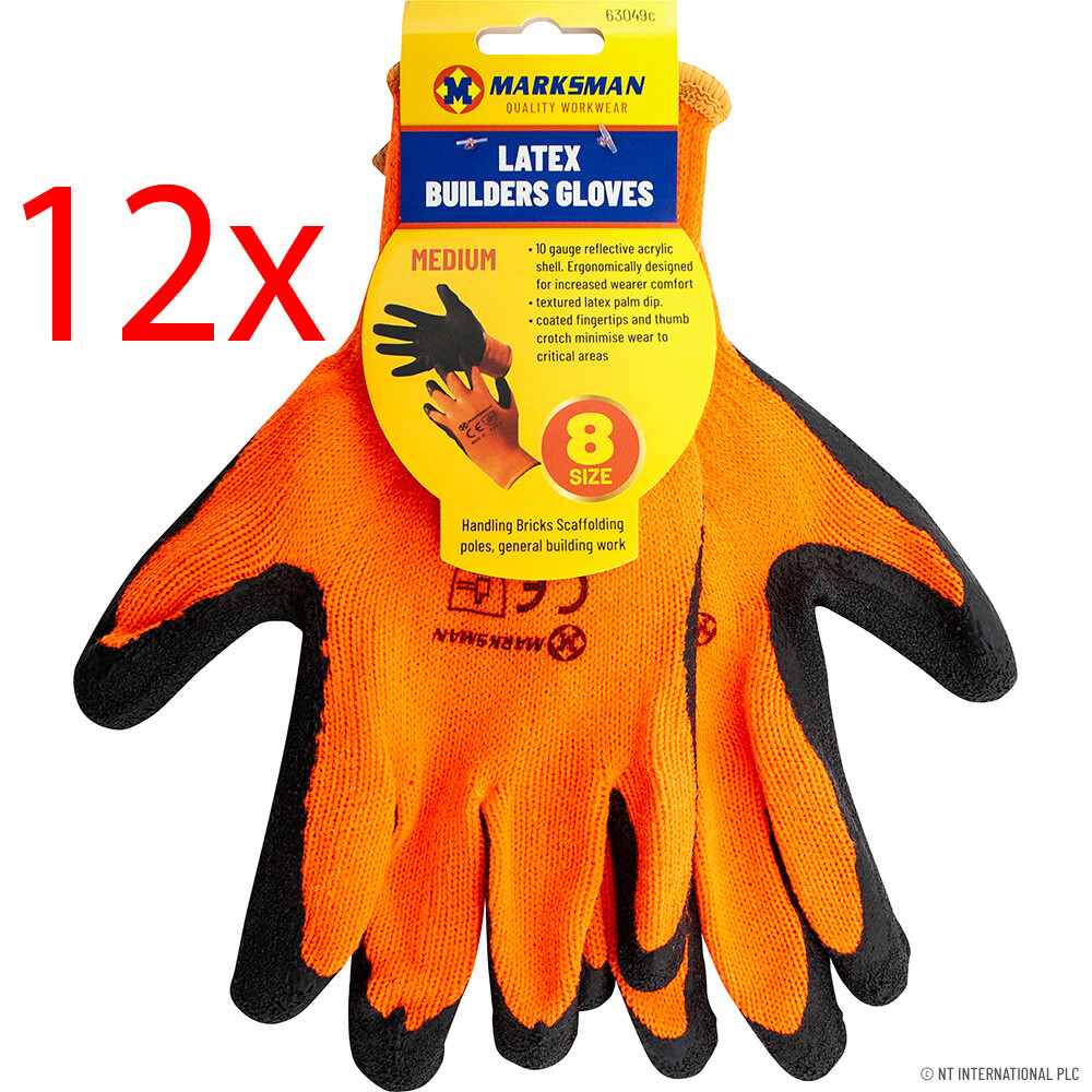 NEW 12 PAIRS HI VIZ THERMAL WINTER BUILDERS LATEX RUBBER WORK