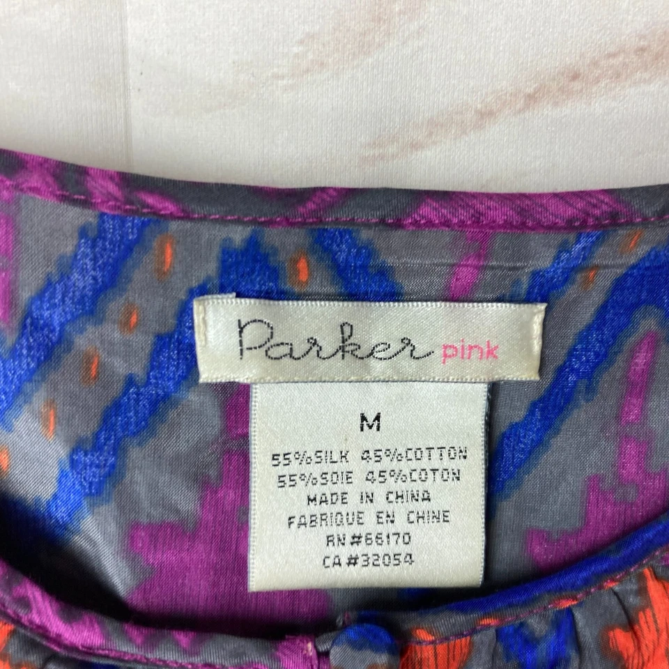 Parker Pink Top Womens M Silk Blend Cami Sleeveless Floral Scoop Neck Button Up - Image 3 of 4