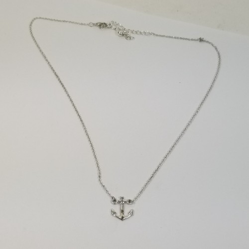 VTG Nautical Ship Anchor Pendant Necklace Silver Tone Chain Beach