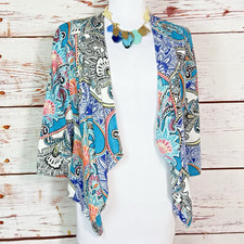 Chicos 100 Linen Jacket Cardigan Sz 0 S Colorful Open Front Work Work Wear