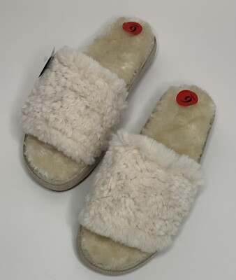 Women’s Minnetonka Open Toe Faux Fur Suede Leather Trim Slippers •Size  *NWT