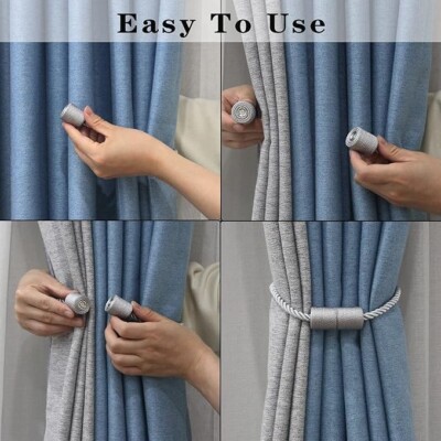 4 PCS Magnetic Curtain Tiebacks Elegant Decorative Tie Backs Drapes Grey Silver