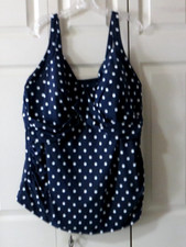 Lands' End NWT Tankini Plus Size26 Navy  White Polka Dot Rushed Sides Underwire