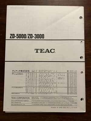 TEAC ZD-5000 ZD-3000 Compact Disc CD Player Service Manual OEM