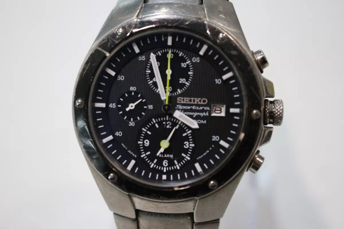 Seiko 7T62 Chronograph Sportura 100M Quartz Titanium Mens Watch eBay