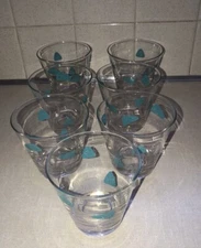 Vtg MCM Federal Glass Atomic Amoeba Boomerang Cocktail Glasses Turquoise Clear 7