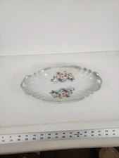 Oval Relish Candy Keys Office Dish Hand Painted Floral 12+" Unbranded 