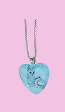 Kitty Cat Necklace Heart Necklace Animals Fashion Jewelry Pendant Silver Chain