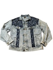 Vintage 1980s Lee Riders Blue Jean Jacket Denim W/ Blue Lace Trim Sz Women's Xl