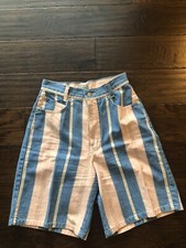 Skoozi Striped Denim Shorts Vtg 80s 90s Sz 7 High Waist Mom W24