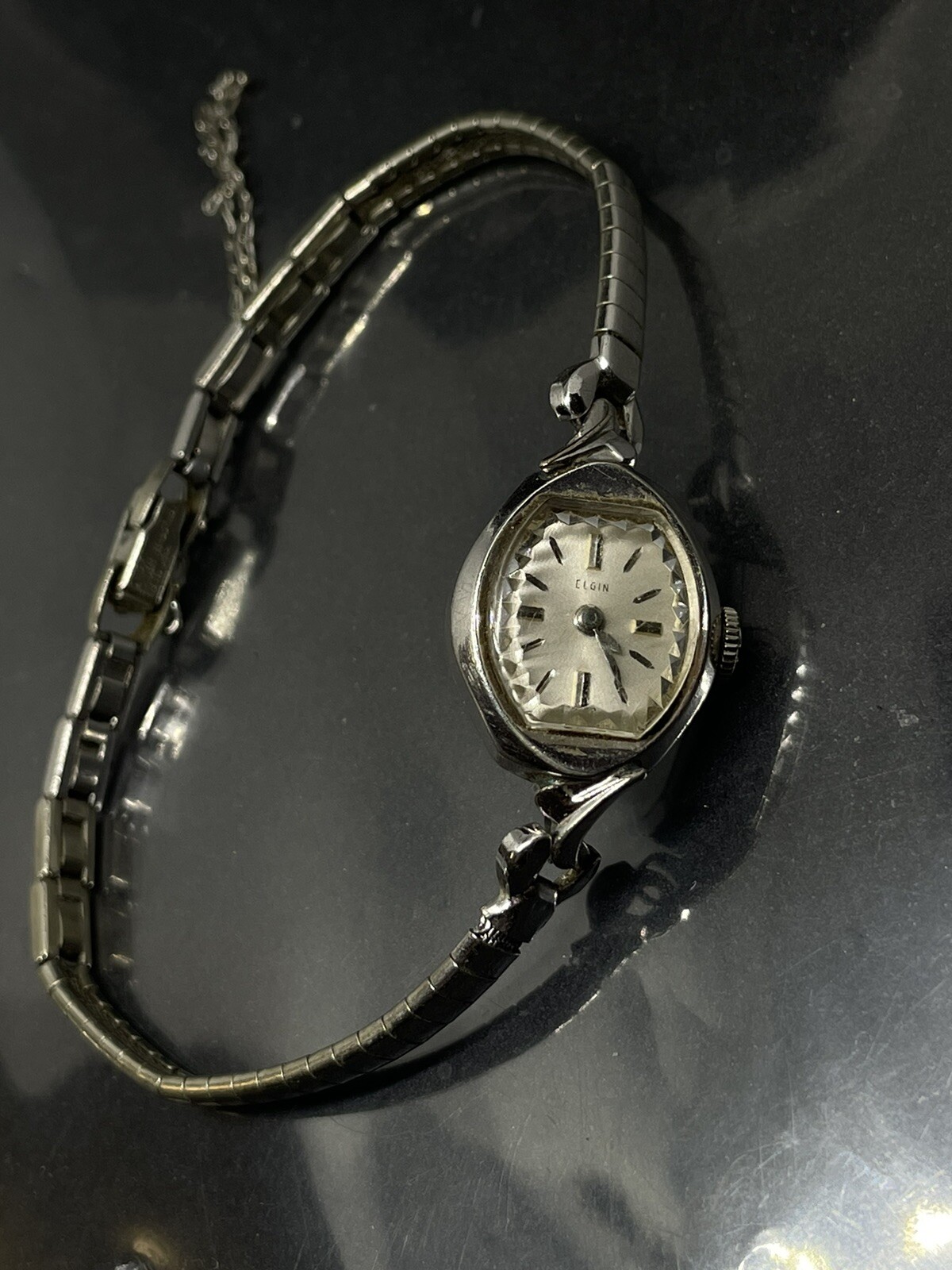 VTG Elgin Ladies 10K RGP Silver Tone Watch Stainless Steel Back