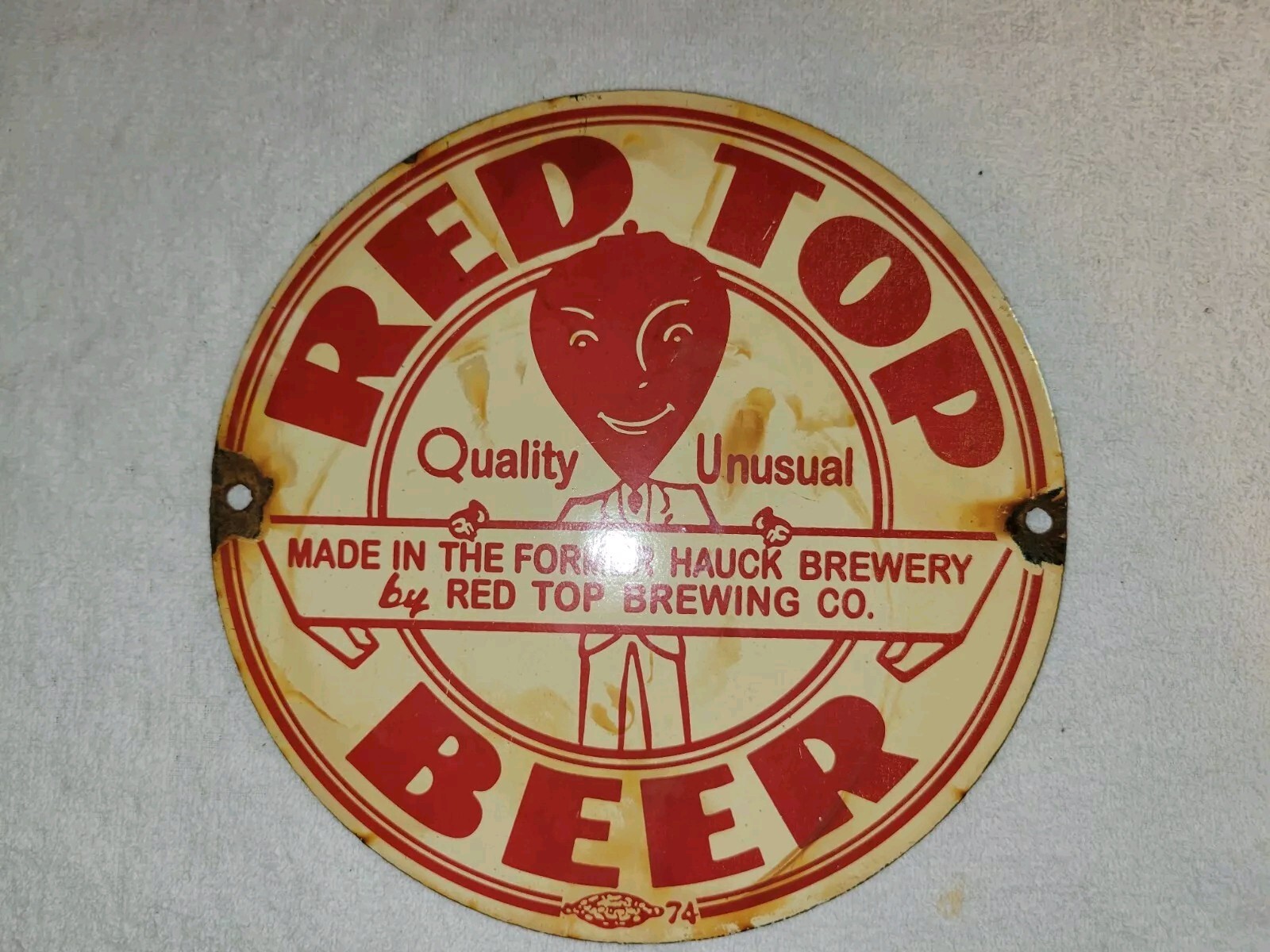 Vintage Redtop Beer Sign Porcelain Redtop Brewery Pabst Schaefer Stroh