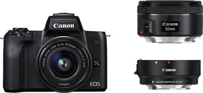 Canon EOS M50 Kamera Zwart 15-45 IS STM + 50mm F/1.8 + M-Mount Adapter NEU OVP