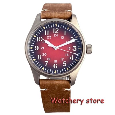 Titanium 39mm 20ATM Burgundy dial Tandorio Pilot NH35A Automatic Mens Watch