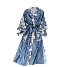 Damen Japanische Kimono Mantel Blumenmuster Yukata Oberbekleidung Lang Top Satin