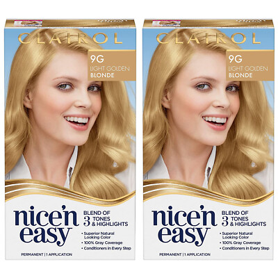 Pack of (2) New Clairol Nice'n Easy Permanent Hair Color, 9G Light Golden Blonde