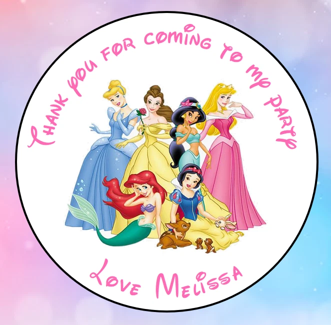 PERSONALISED DISNEY PRINCESS BIRTHDAY PARTY BAG, SWEET CONE STICKERS