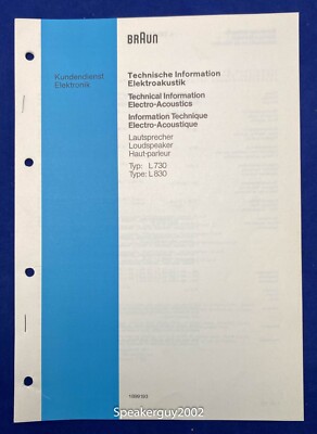 Original Braun L730 L830 Loudspeaker Technical Information Manual