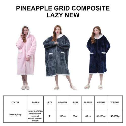 Men Women Blanket Robe with Hood Wearable Soft Warm Long Fleece Plush Bathrobe - Imagen 2 de 5