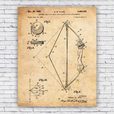 Archery Bow String Cable Blueprint Patent Art Print Decor - Size Options