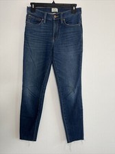 J. Crew Women  s Size 27 Blue Lookout High Rise Skinny Stretch Jeans Raw Hem