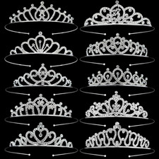 10 Pcs Silver Crystal Princess Tiaras - Bulk Rhinestone Crowns for Xmas, Hallowe