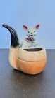 Antique Brush McCoy Pottery Ceramic Pipe Shape Planter with Rabbit on Top