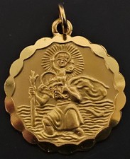 Vintage-Style 9ct Yellow Gold St. Christopher Pendant (4.54g) - c049300169857 BM