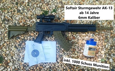 EA SPORTING NEU Softair Sturmgewehr AK13 Set + 1000 Schuss 6mm ab 14 Jahre Assault Rifle Gun